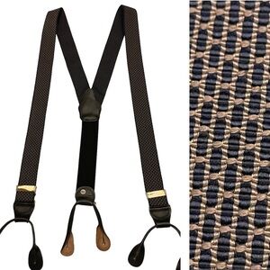 UNBRANDED Made In England Line and Dot Textile and Leather Button On Suspenders